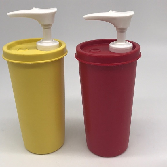 Tupperware Ketchup Mustard Dispensers Vintage USA made Yellow Red - Picture 6 of 14